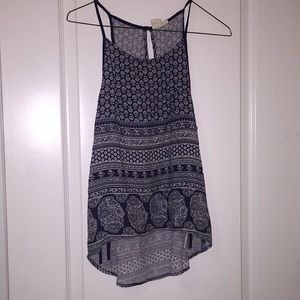 Rosy Navy and White Printed Tank Top